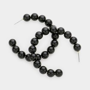 Black Ball Beaded 2" Cluster Simple Round Hoop Earrings Womens Fashion Jewelry